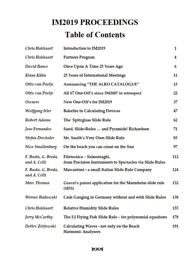 IM2019 Proceedings contents